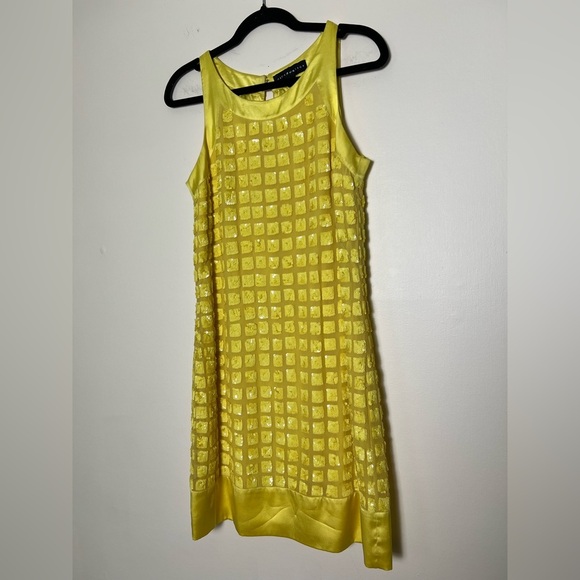 Aidan Mattox Womens Yellow Sequins Dress 6 Prom Homecoming Party Shine Silk Chic - Picture 7 of 17